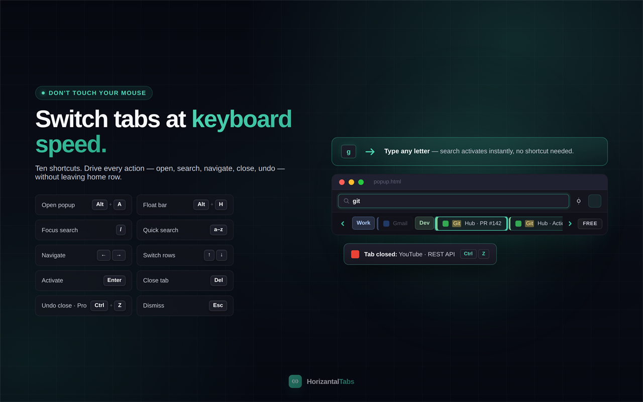 Keyboard-first navigation — fast tab switching
